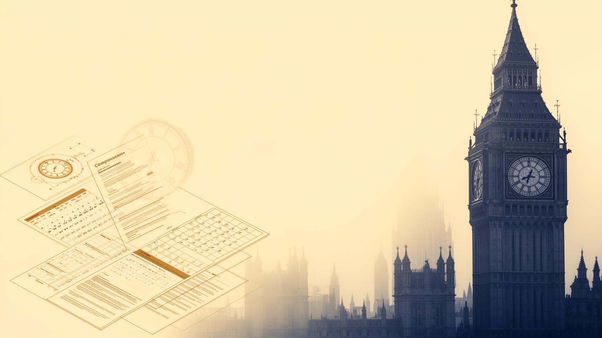 UK Westminster skyline with sponsor compliance documents — illustrating sponsor licence oversight